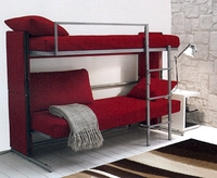металлическая двухъярусная кровать с диваном внизу 