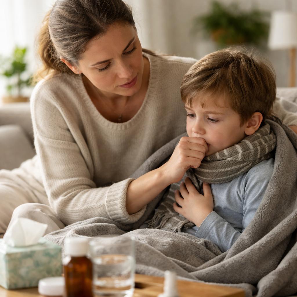 Как родители могут распознать проблемы с бронхами у ребёнка на ранней стадии Мать заботится о больном сыне